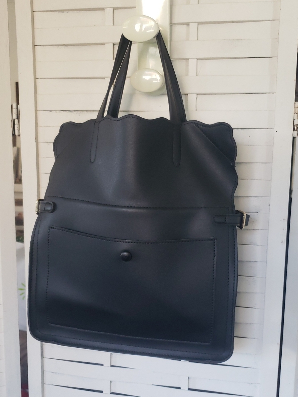 Mellow World Vegan Black Scalloped Edge Tote Bag - Elegant Everyday Carry